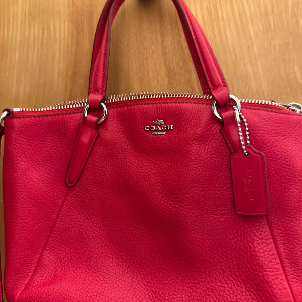 Coach Red Leather Satchel with Pebbled Texture